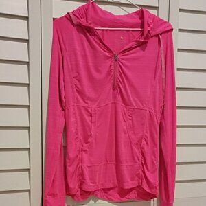 Tangerine Bright Pink Zippered Pull Over With Hoodie